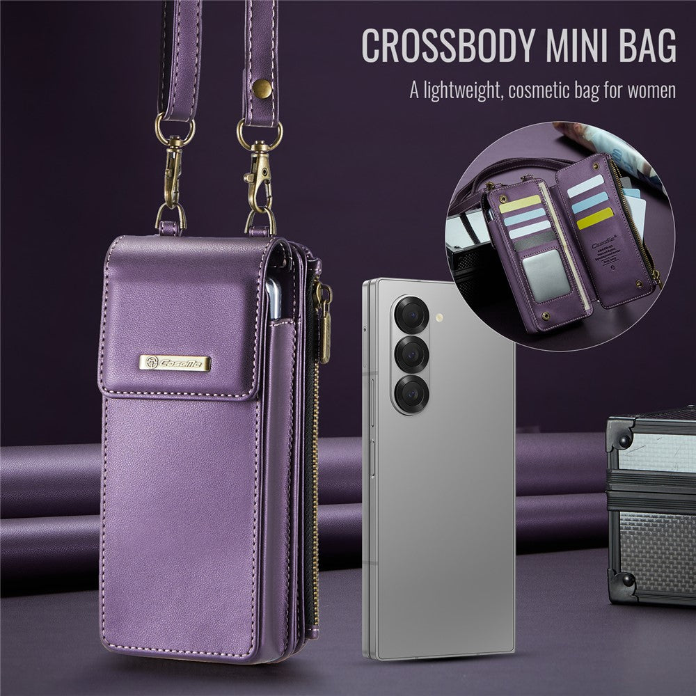 CASEME ME50 Phone Shoulder Bag for Samsung Galaxy Z Fold7 5G / Z Fold6 5G / Z Fold5 5G / Z Fold4 5G / Z Fold3 5G RFID Blocking Leather Pouch - Purple