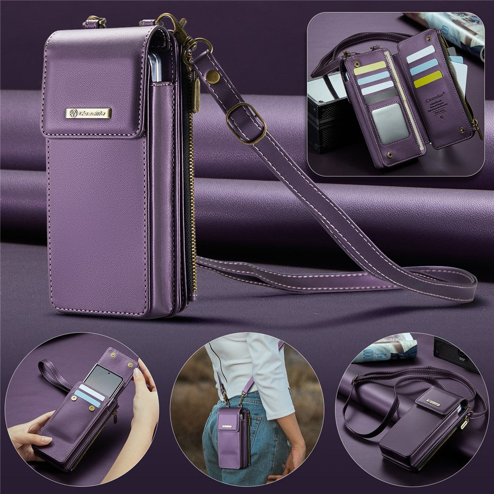 CASEME ME50 Phone Shoulder Bag for Samsung Galaxy Z Fold7 5G / Z Fold6 5G / Z Fold5 5G / Z Fold4 5G / Z Fold3 5G RFID Blocking Leather Pouch - Purple