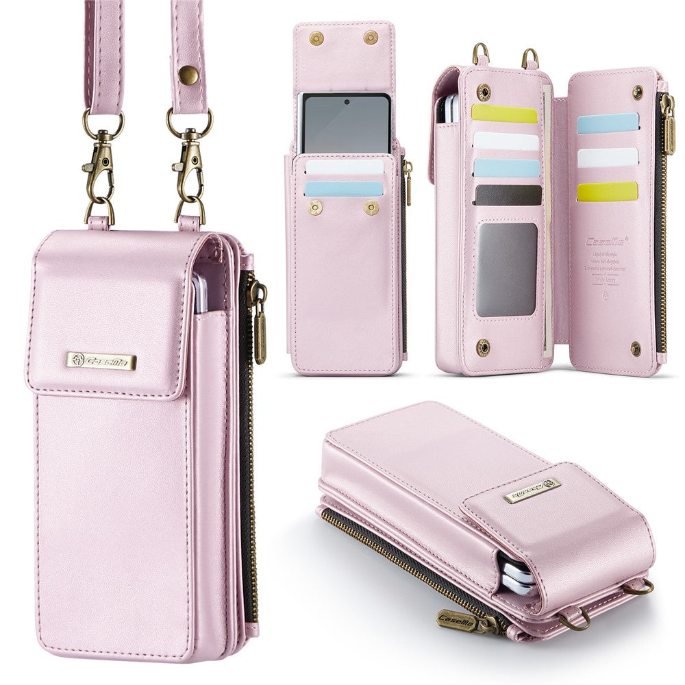 CASEME ME50 Phone Shoulder Bag for Samsung Galaxy Z Fold7 5G / Z Fold6 5G / Z Fold5 5G / Z Fold4 5G / Z Fold3 5G RFID Blocking Leather Pouch - Pink