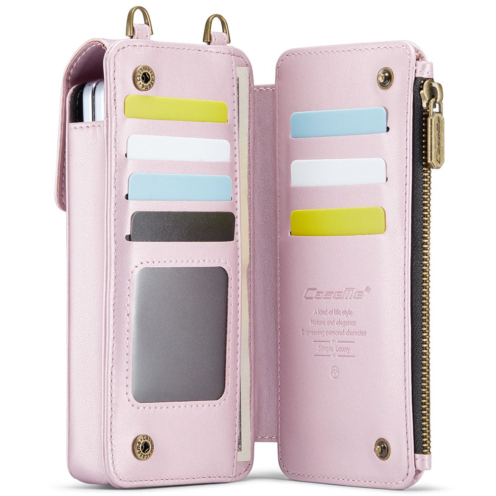 CASEME ME50 Phone Shoulder Bag for Samsung Galaxy Z Fold7 5G / Z Fold6 5G / Z Fold5 5G / Z Fold4 5G / Z Fold3 5G RFID Blocking Leather Pouch - Pink
