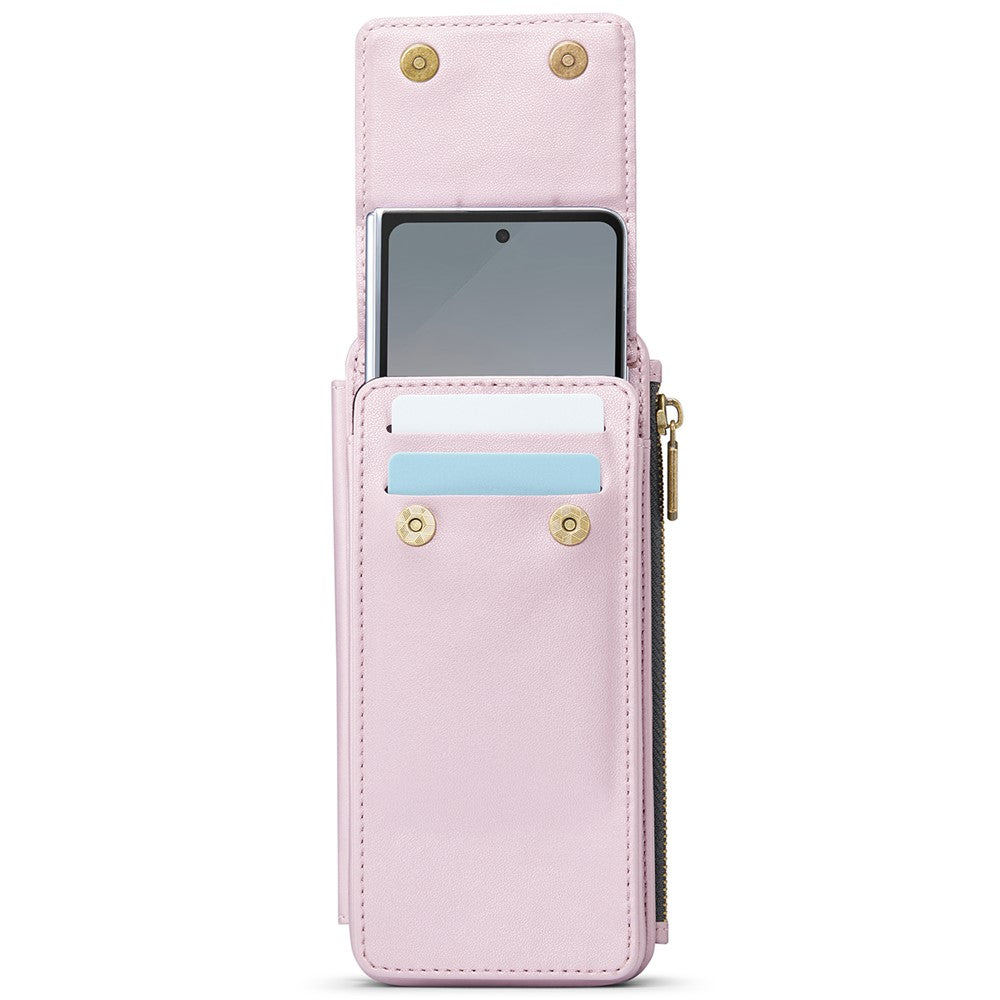 CASEME ME50 Phone Shoulder Bag for Samsung Galaxy Z Fold7 5G / Z Fold6 5G / Z Fold5 5G / Z Fold4 5G / Z Fold3 5G RFID Blocking Leather Pouch - Pink