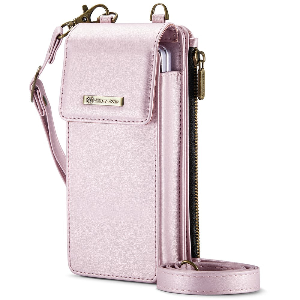 CASEME ME50 Phone Shoulder Bag for Samsung Galaxy Z Fold7 5G / Z Fold6 5G / Z Fold5 5G / Z Fold4 5G / Z Fold3 5G RFID Blocking Leather Pouch - Pink