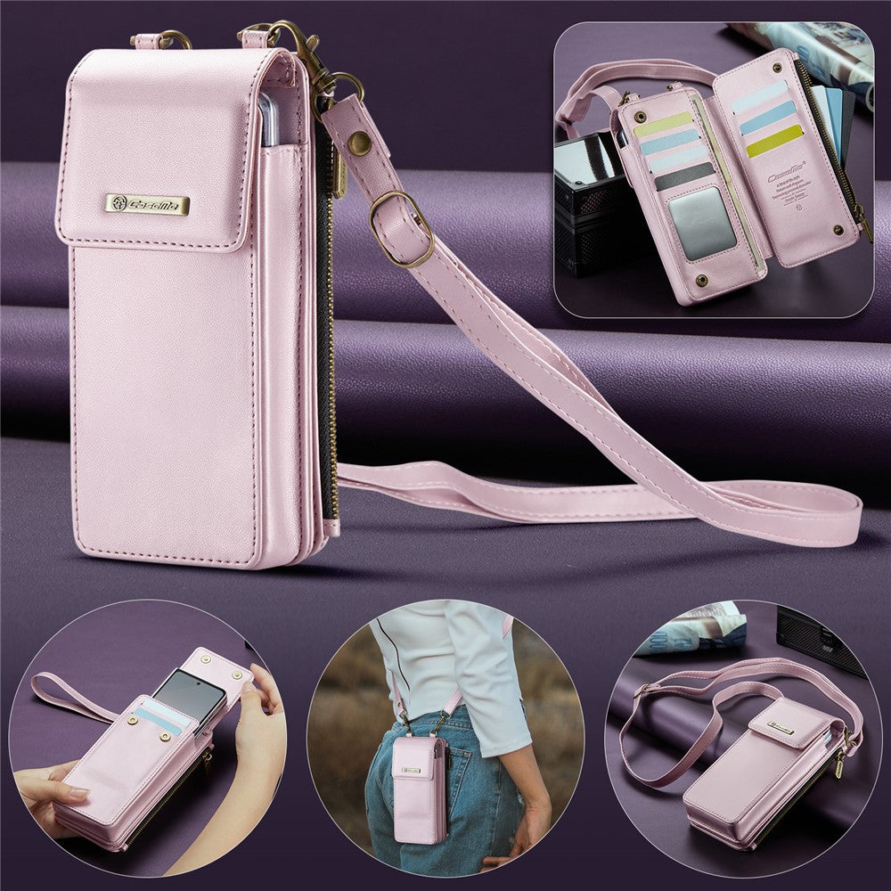 CASEME ME50 Phone Shoulder Bag for Samsung Galaxy Z Fold7 5G / Z Fold6 5G / Z Fold5 5G / Z Fold4 5G / Z Fold3 5G RFID Blocking Leather Pouch - Pink