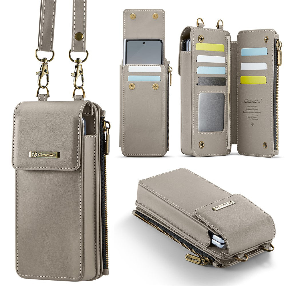 CASEME ME50 Phone Shoulder Bag for Samsung Galaxy Z Fold7 5G / Z Fold6 5G / Z Fold5 5G / Z Fold4 5G / Z Fold3 5G RFID Blocking Leather Pouch - Grey