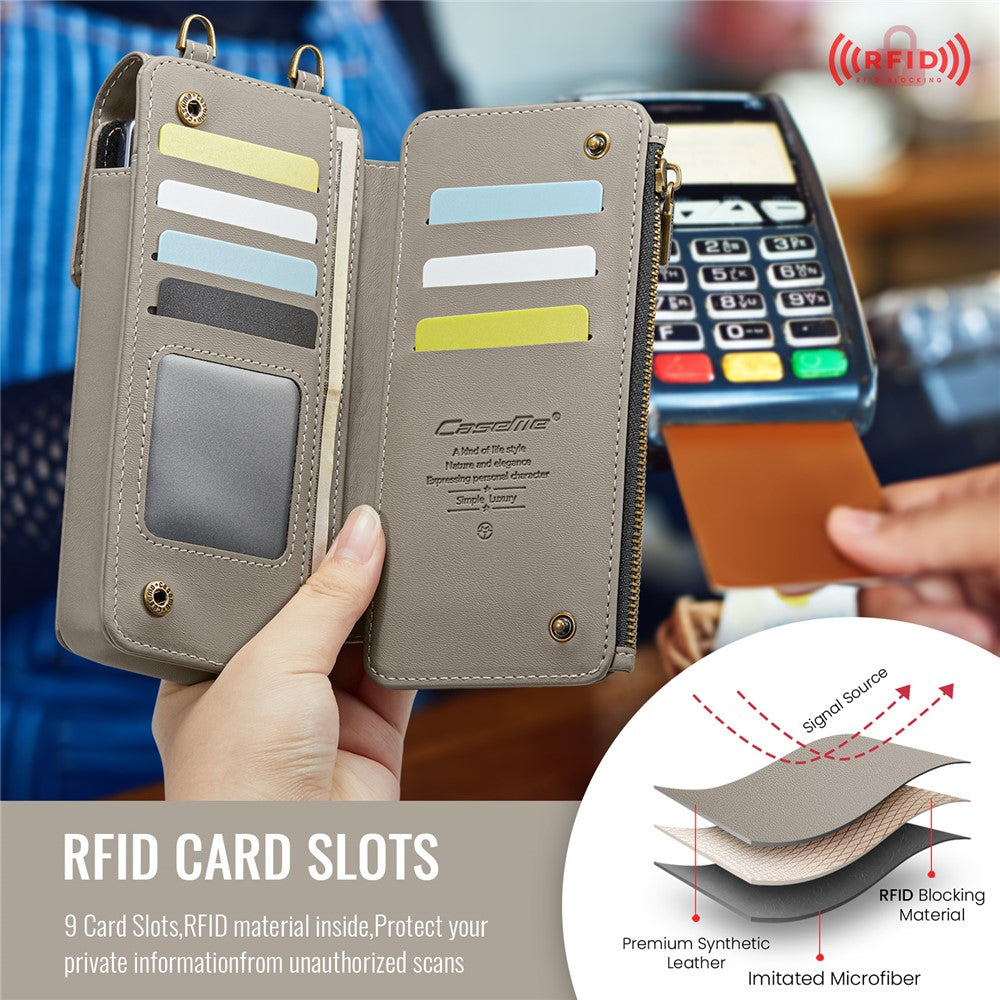 CASEME ME50 Phone Shoulder Bag for Samsung Galaxy Z Fold7 5G / Z Fold6 5G / Z Fold5 5G / Z Fold4 5G / Z Fold3 5G RFID Blocking Leather Pouch - Grey