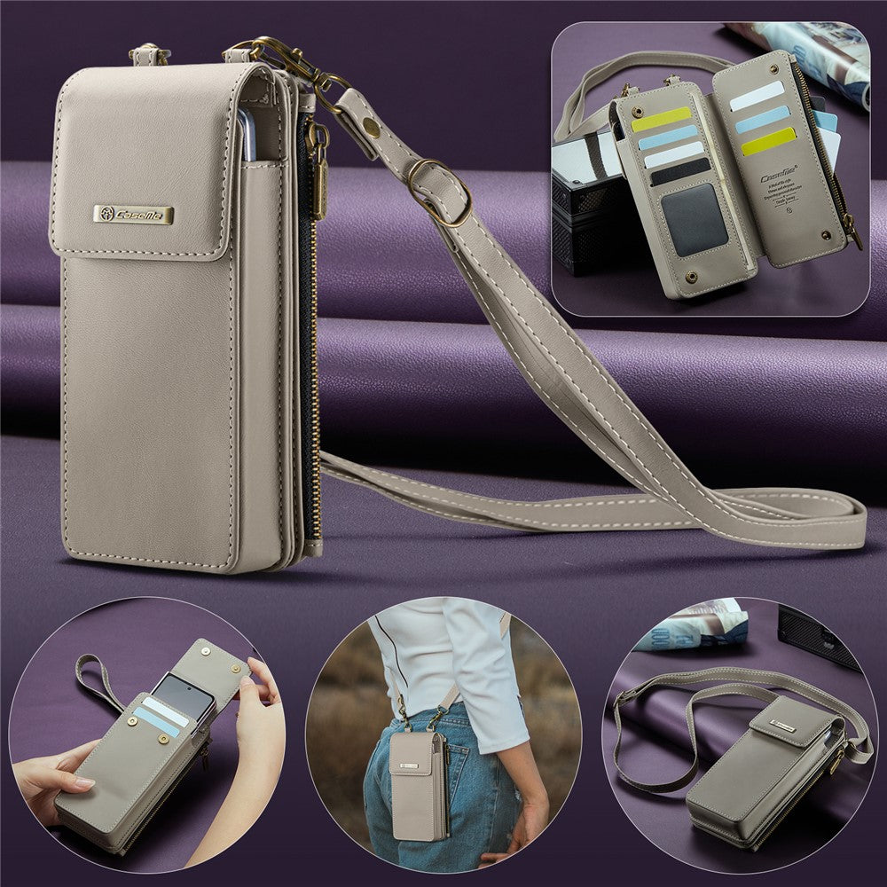 CASEME ME50 Phone Shoulder Bag for Samsung Galaxy Z Fold7 5G / Z Fold6 5G / Z Fold5 5G / Z Fold4 5G / Z Fold3 5G RFID Blocking Leather Pouch - Grey
