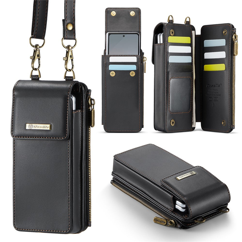 CASEME ME50 Phone Shoulder Bag for Samsung Galaxy Z Fold7 5G / Z Fold6 5G / Z Fold5 5G / Z Fold4 5G / Z Fold3 5G RFID Blocking Leather Pouch - Black