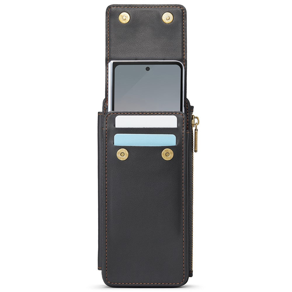 CASEME ME50 Phone Shoulder Bag for Samsung Galaxy Z Fold7 5G / Z Fold6 5G / Z Fold5 5G / Z Fold4 5G / Z Fold3 5G RFID Blocking Leather Pouch - Black