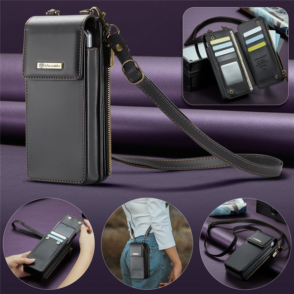CASEME ME50 Phone Shoulder Bag for Samsung Galaxy Z Fold7 5G / Z Fold6 5G / Z Fold5 5G / Z Fold4 5G / Z Fold3 5G RFID Blocking Leather Pouch - Black