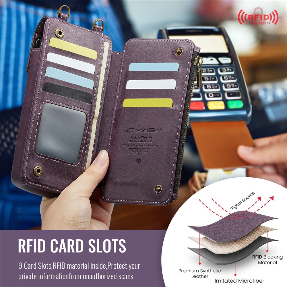CASEME ME40 Crossbody Bag for Samsung Galaxy Z Fold7 5G / Z Fold6 5G / Z Fold5 5G / Z Fold4 5G / Z Fold3 5G Leather RFID Blocking Wallet - Purple