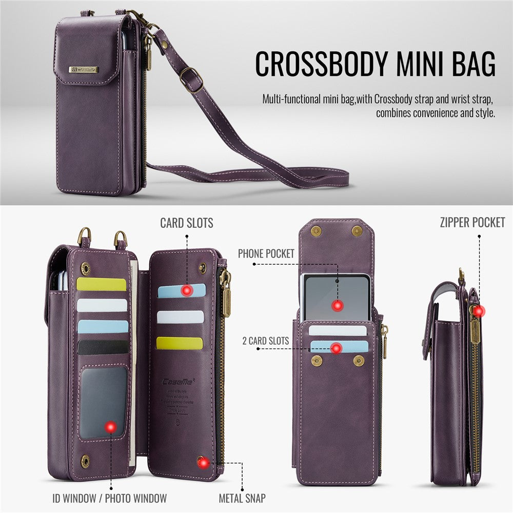 CASEME ME40 Crossbody Bag for Samsung Galaxy Z Fold7 5G / Z Fold6 5G / Z Fold5 5G / Z Fold4 5G / Z Fold3 5G Leather RFID Blocking Wallet - Purple