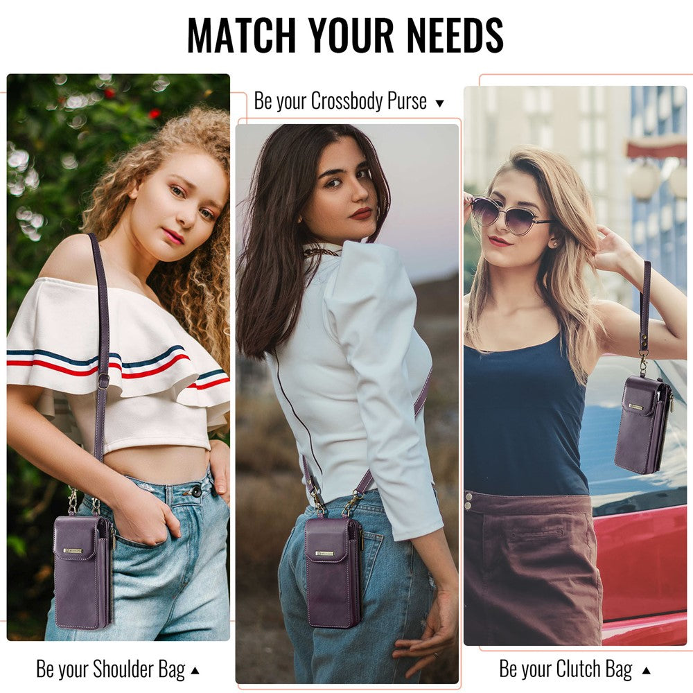 CASEME ME40 Crossbody Bag for Samsung Galaxy Z Fold7 5G / Z Fold6 5G / Z Fold5 5G / Z Fold4 5G / Z Fold3 5G Leather RFID Blocking Wallet - Purple
