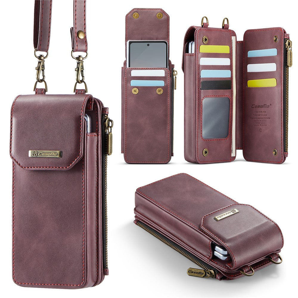 CASEME ME40 Crossbody Bag for Samsung Galaxy Z Fold7 5G / Z Fold6 5G / Z Fold5 5G / Z Fold4 5G / Z Fold3 5G Leather RFID Blocking Wallet- Red