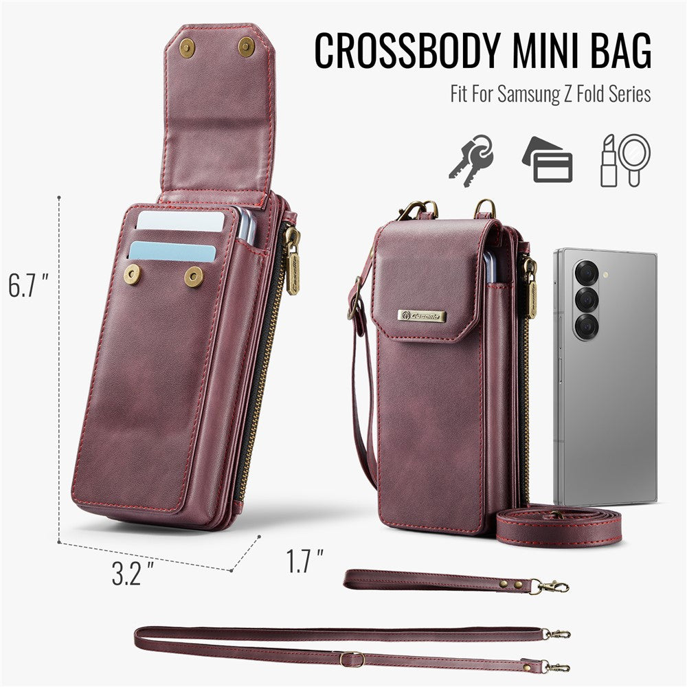 CASEME ME40 Crossbody Bag for Samsung Galaxy Z Fold7 5G / Z Fold6 5G / Z Fold5 5G / Z Fold4 5G / Z Fold3 5G Leather RFID Blocking Wallet- Red