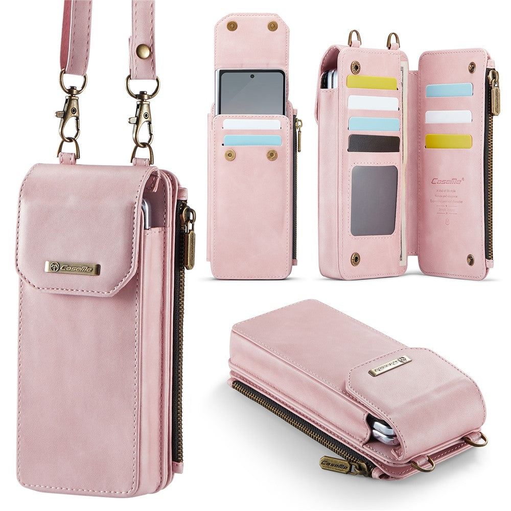 CASEME ME40 Crossbody Bag for Samsung Galaxy Z Fold7 5G / Z Fold6 5G / Z Fold5 5G / Z Fold4 5G / Z Fold3 5G Leather RFID Blocking Wallet - Pink