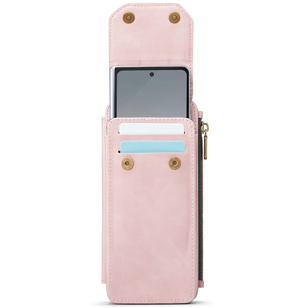 CASEME ME40 Crossbody Bag for Samsung Galaxy Z Fold7 5G / Z Fold6 5G / Z Fold5 5G / Z Fold4 5G / Z Fold3 5G Leather RFID Blocking Wallet - Pink
