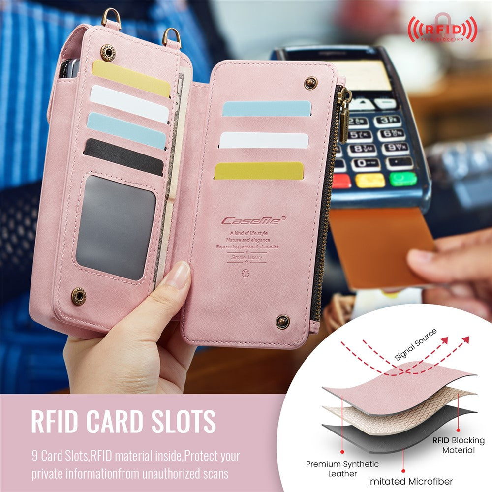 CASEME ME40 Crossbody Bag for Samsung Galaxy Z Fold7 5G / Z Fold6 5G / Z Fold5 5G / Z Fold4 5G / Z Fold3 5G Leather RFID Blocking Wallet - Pink