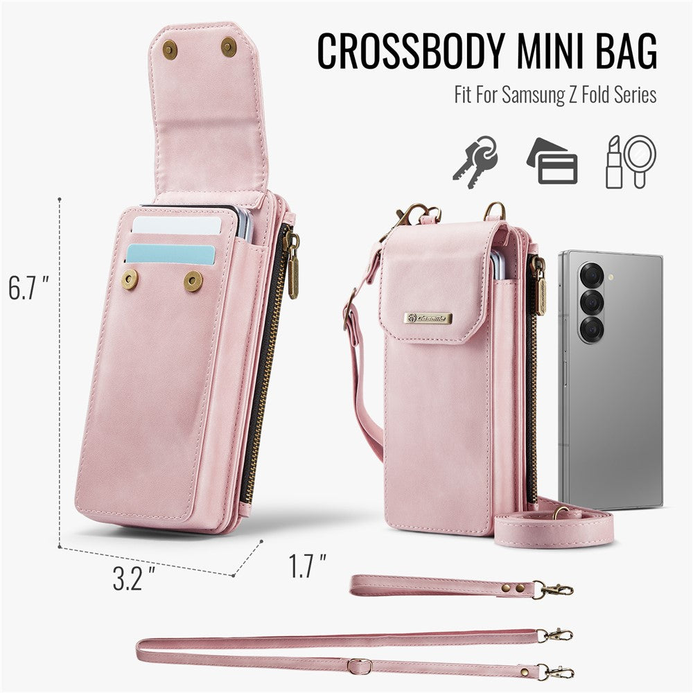 CASEME ME40 Crossbody Bag for Samsung Galaxy Z Fold7 5G / Z Fold6 5G / Z Fold5 5G / Z Fold4 5G / Z Fold3 5G Leather RFID Blocking Wallet - Pink