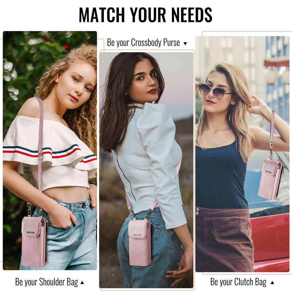 CASEME ME40 Crossbody Bag for Samsung Galaxy Z Fold7 5G / Z Fold6 5G / Z Fold5 5G / Z Fold4 5G / Z Fold3 5G Leather RFID Blocking Wallet - Pink