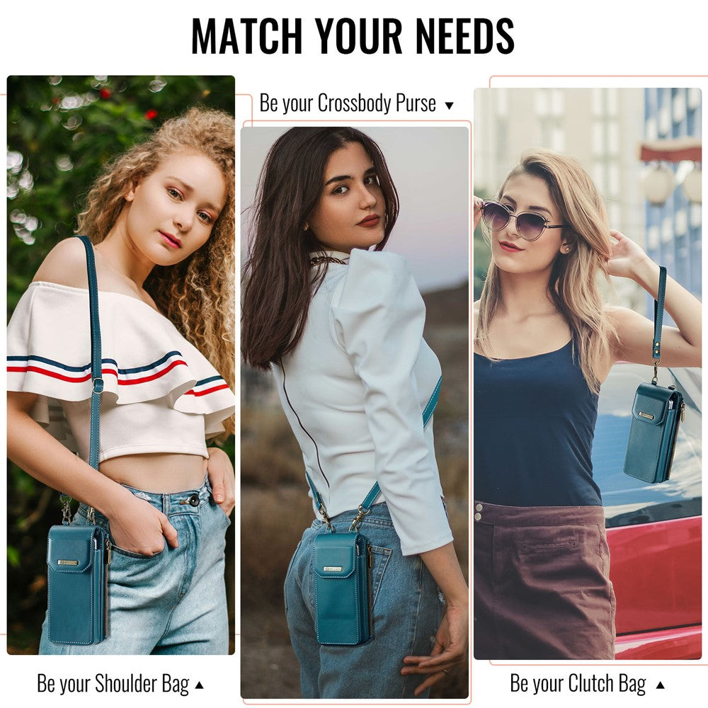 CASEME ME40 Crossbody Bag for Samsung Galaxy Z Fold7 5G / Z Fold6 5G / Z Fold5 5G / Z Fold4 5G / Z Fold3 5G Leather RFID Blocking Wallet- Blue