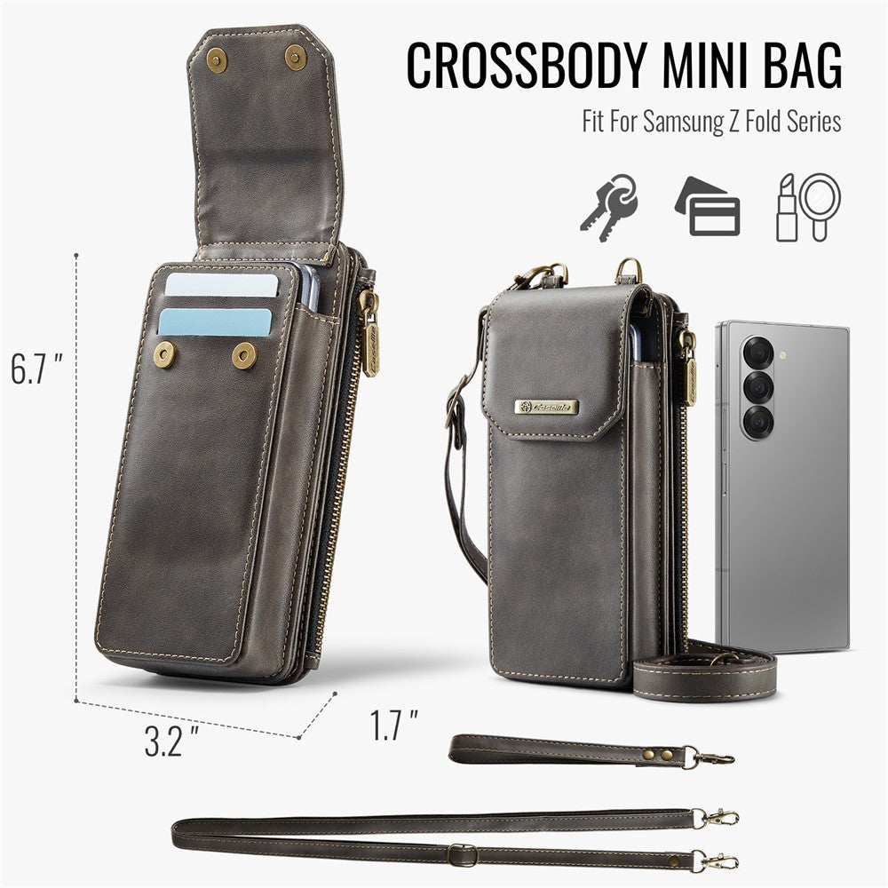 CASEME ME40 Crossbody Bag for Samsung Galaxy Z Fold7 5G / Z Fold6 5G / Z Fold5 5G / Z Fold4 5G / Z Fold3 5G Leather RFID Blocking Wallet - Coffee