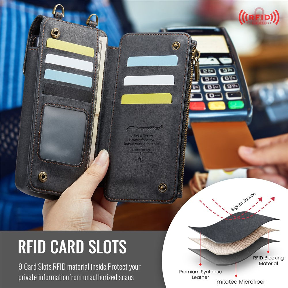 CASEME ME40 Crossbody Bag for Samsung Galaxy Z Fold7 5G / Z Fold6 5G / Z Fold5 5G / Z Fold4 5G / Z Fold3 5G Leather RFID Blocking Wallet - Black