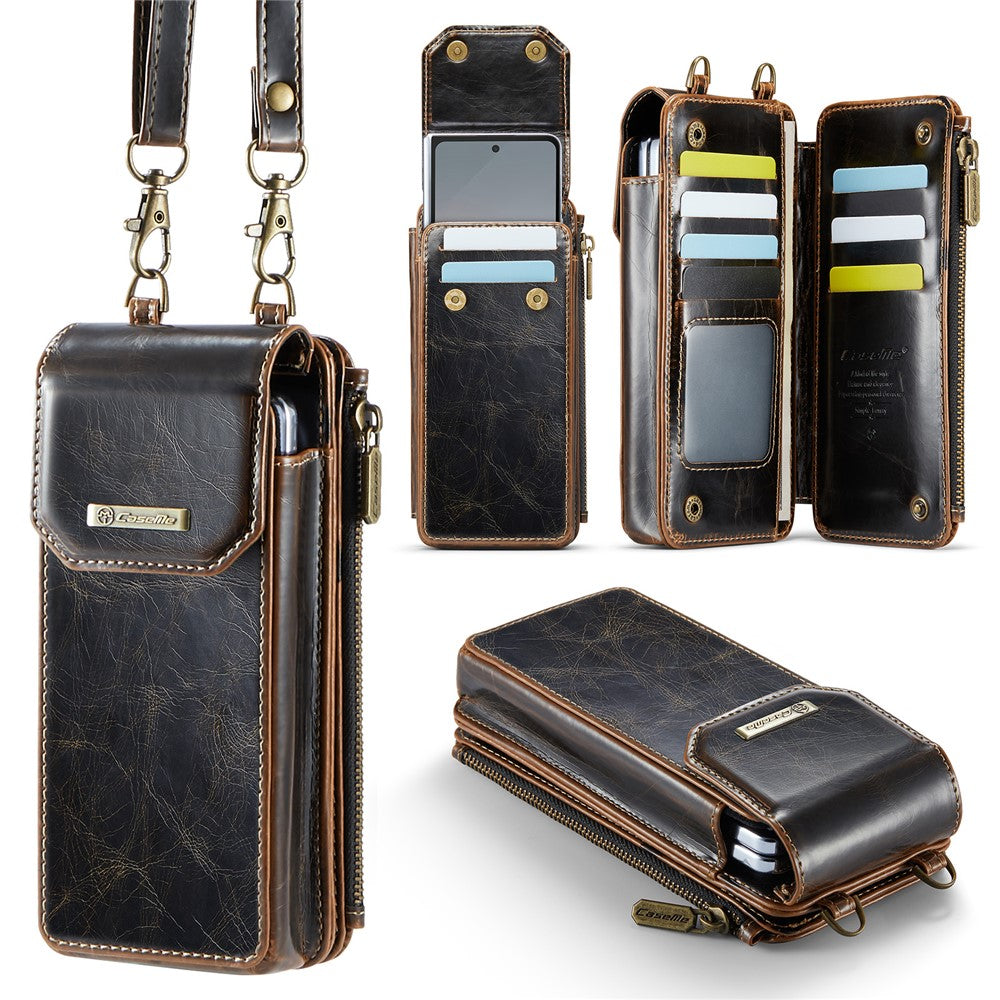 CASEME ME40 Crossbody Bag for Samsung Galaxy Z Fold7 5G / Z Fold6 5G / Z Fold5 5G / Z Fold4 5G / Z Fold3 5G Leather RFID Blocking Wallet- Crazy Horse / Coffee