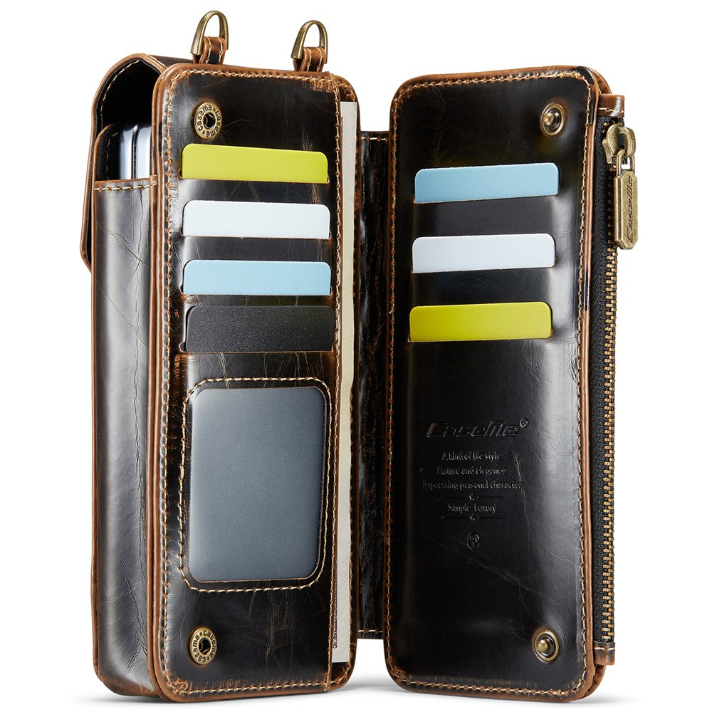 CASEME ME40 Crossbody Bag for Samsung Galaxy Z Fold7 5G / Z Fold6 5G / Z Fold5 5G / Z Fold4 5G / Z Fold3 5G Leather RFID Blocking Wallet- Crazy Horse / Coffee