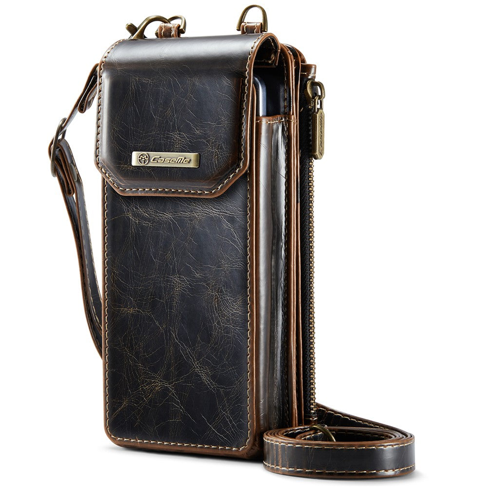 CASEME ME40 Crossbody Bag for Samsung Galaxy Z Fold7 5G / Z Fold6 5G / Z Fold5 5G / Z Fold4 5G / Z Fold3 5G Leather RFID Blocking Wallet- Crazy Horse / Coffee