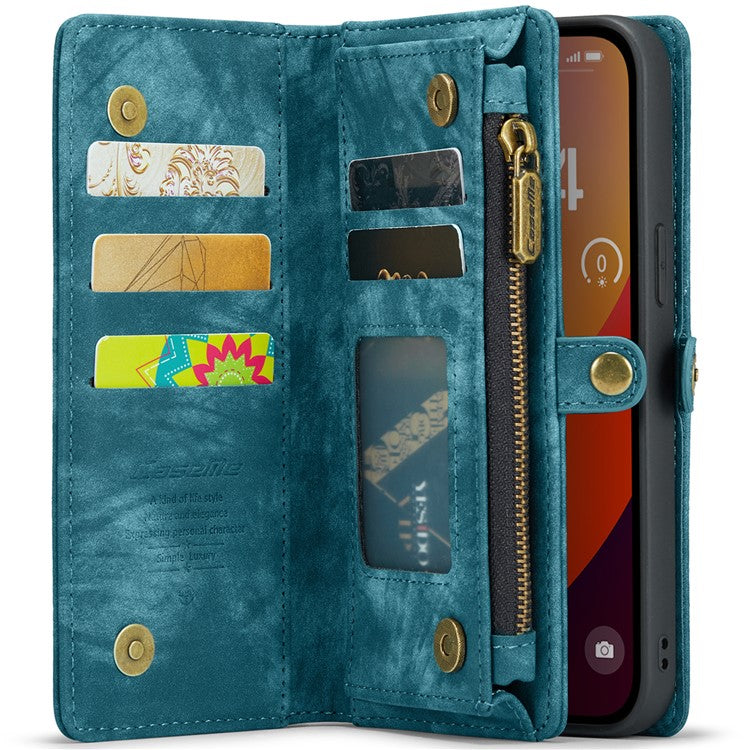 CASEME 008 Series for iPhone 16 Pro Case Leather Phone Cover Zipper Pocket Wallet - Blue
