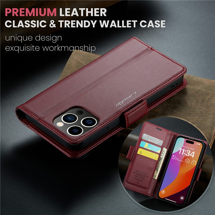 CASEME 023 Series For iPhone 16 Pro Case RFID Blocking Glossy Stand Phone Cover - Red