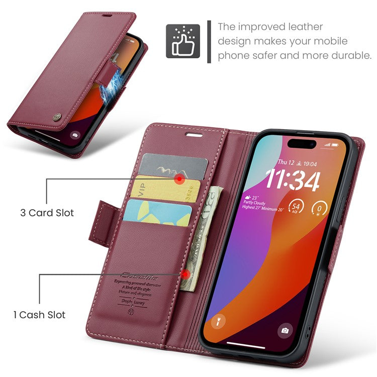 CASEME 023 Series For iPhone 16 Pro Case RFID Blocking Glossy Stand Phone Cover - Red