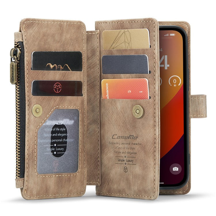CASEME C30 Series for iPhone 16 Pro Case PU Leather 7 Card Slots Wallet Phone Cover - Brown