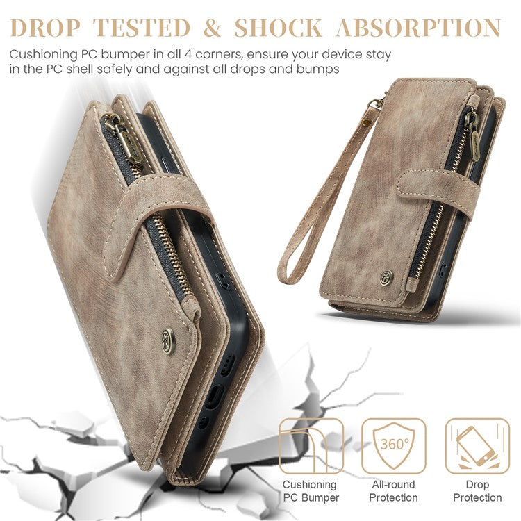 CASEME C30 Series for iPhone 16 Pro Case PU Leather 7 Card Slots Wallet Phone Cover - Brown