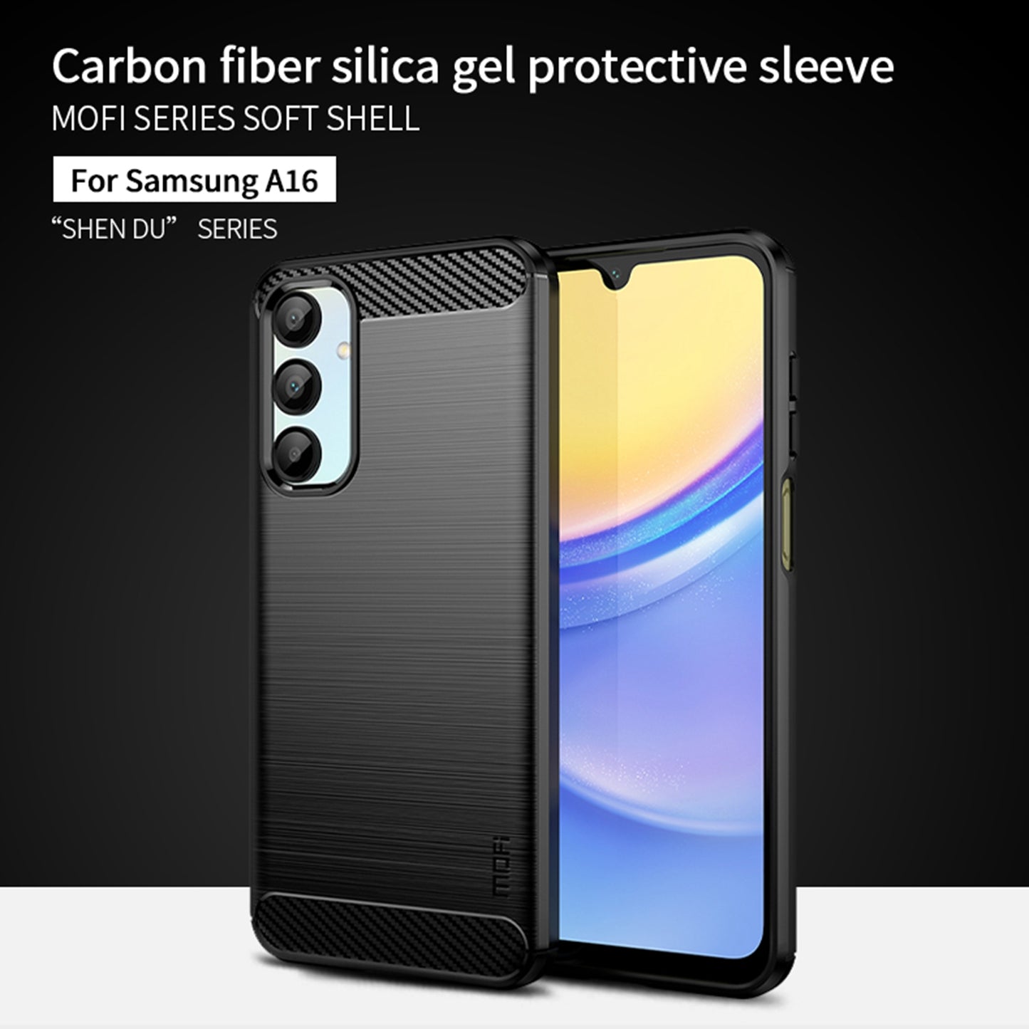 MOFI JK TPU Series-1 For Samsung Galaxy A16 5G / A16 4G Case Carbon Fiber Texture TPU Soft Phone Cover - Black