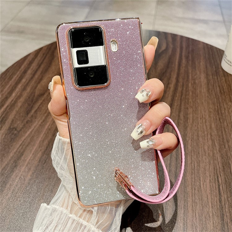 For Honor Magic Vs3 5G Case Glitter Bling Hard PC Phone Cover with Wrist Strap - Gradient Purple