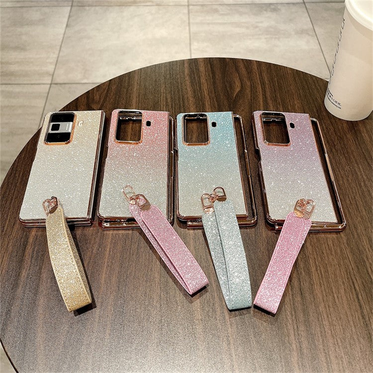 For Honor Magic Vs3 5G Case Glitter Bling Hard PC Phone Cover with Wrist Strap - Gradient Gold