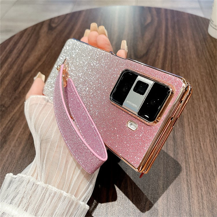 For Honor Magic Vs3 5G Case Glitter Bling Hard PC Phone Cover with Wrist Strap - Gradient Pink