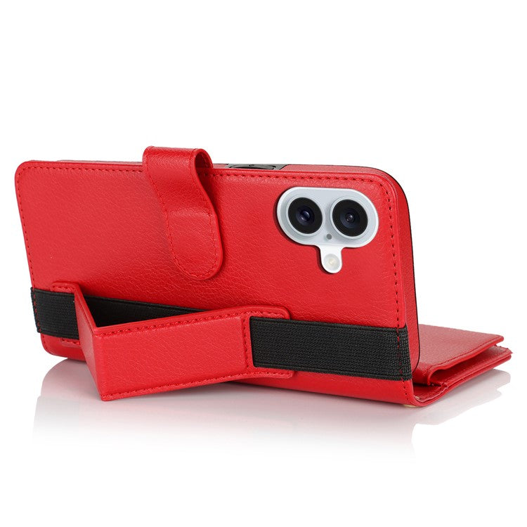 XL-001 For iPhone 16 Case Zipper Pocket Wristband Stand Leather Phone Cover - Red