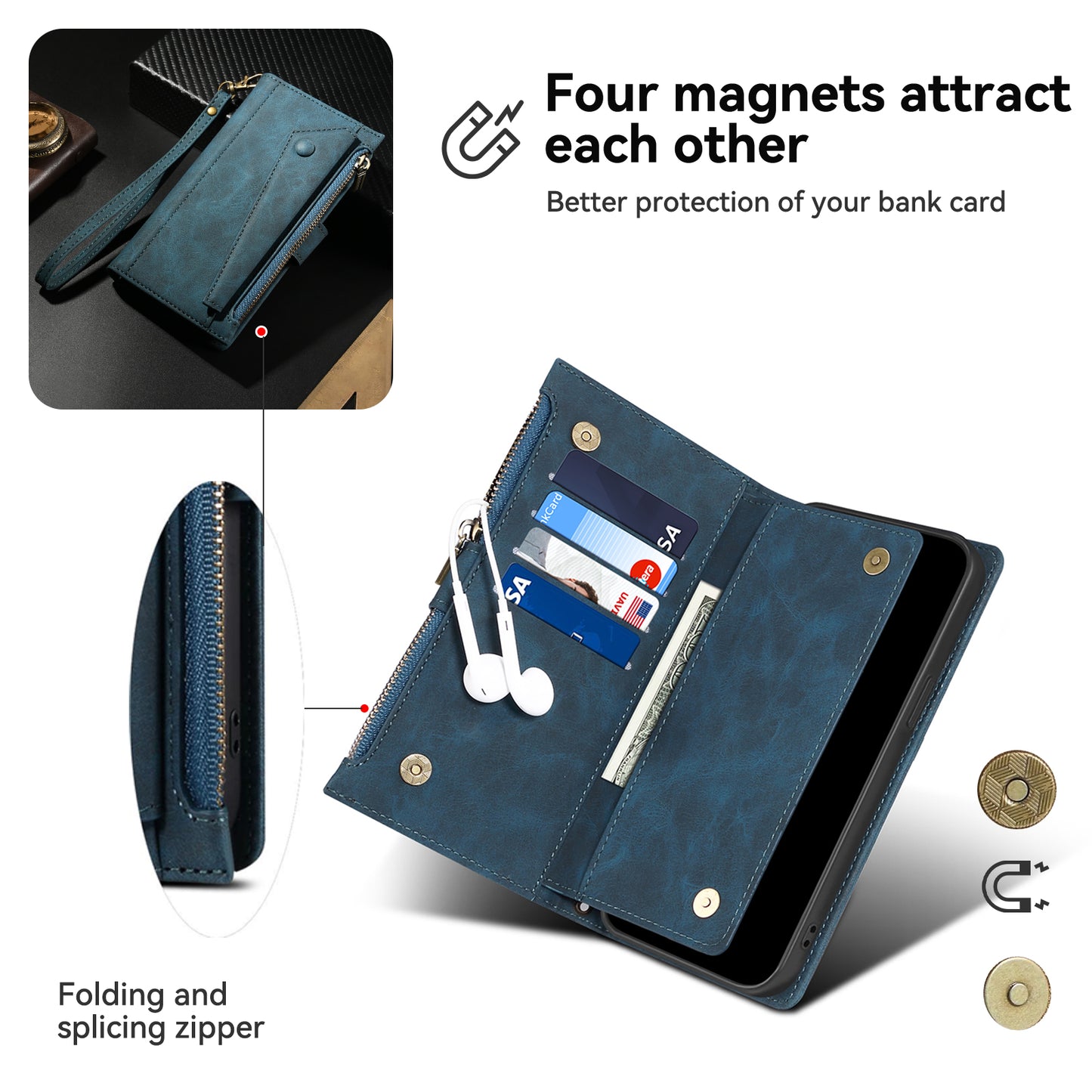 ESEBLE Star Series For Samsung Galaxy A16 5G / A16 4G Case Zipper Wallet Leather Stand Phone Cover - Blue
