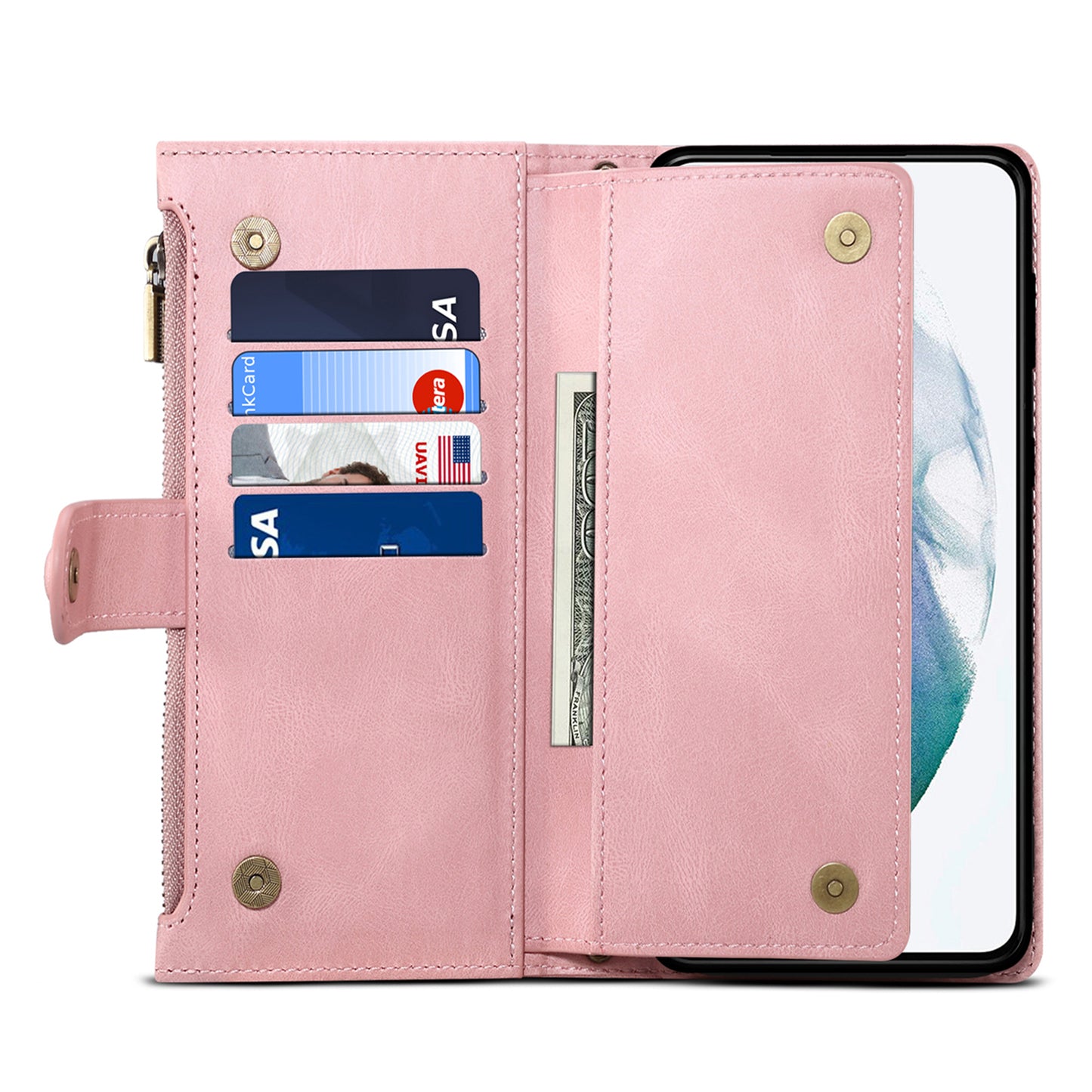 ESEBLE Star Series For Samsung Galaxy A16 5G / A16 4G Case Zipper Wallet Leather Stand Phone Cover - Rose Gold