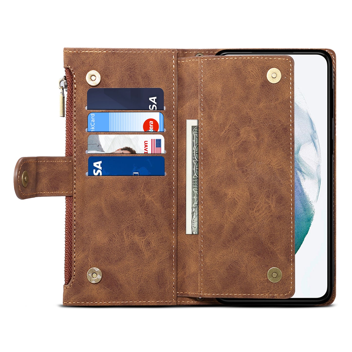 ESEBLE Star Series For Samsung Galaxy A16 5G / A16 4G Case Zipper Wallet Leather Stand Phone Cover - Brown