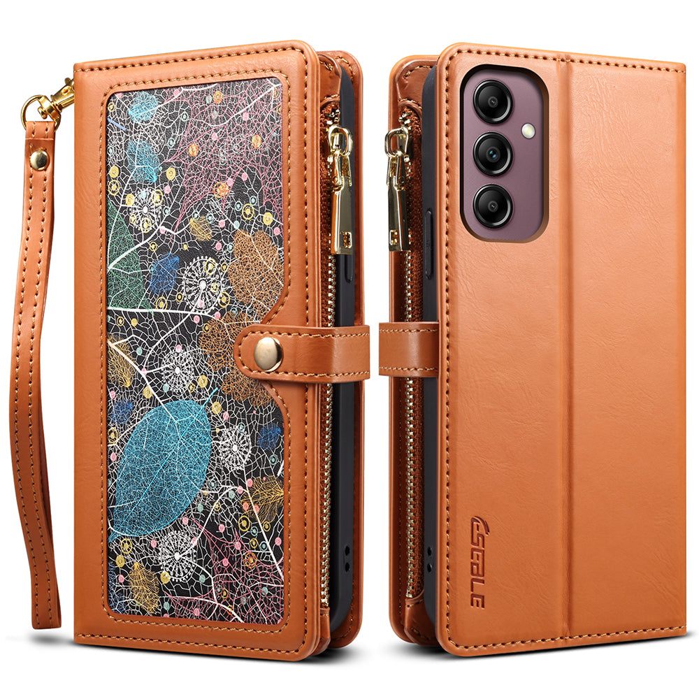 ESEBLE Galaxy Series For Samsung Galaxy A16 5G / A16 4G Case Leather Zipper Phone Cover RFID Blocking - Brown
