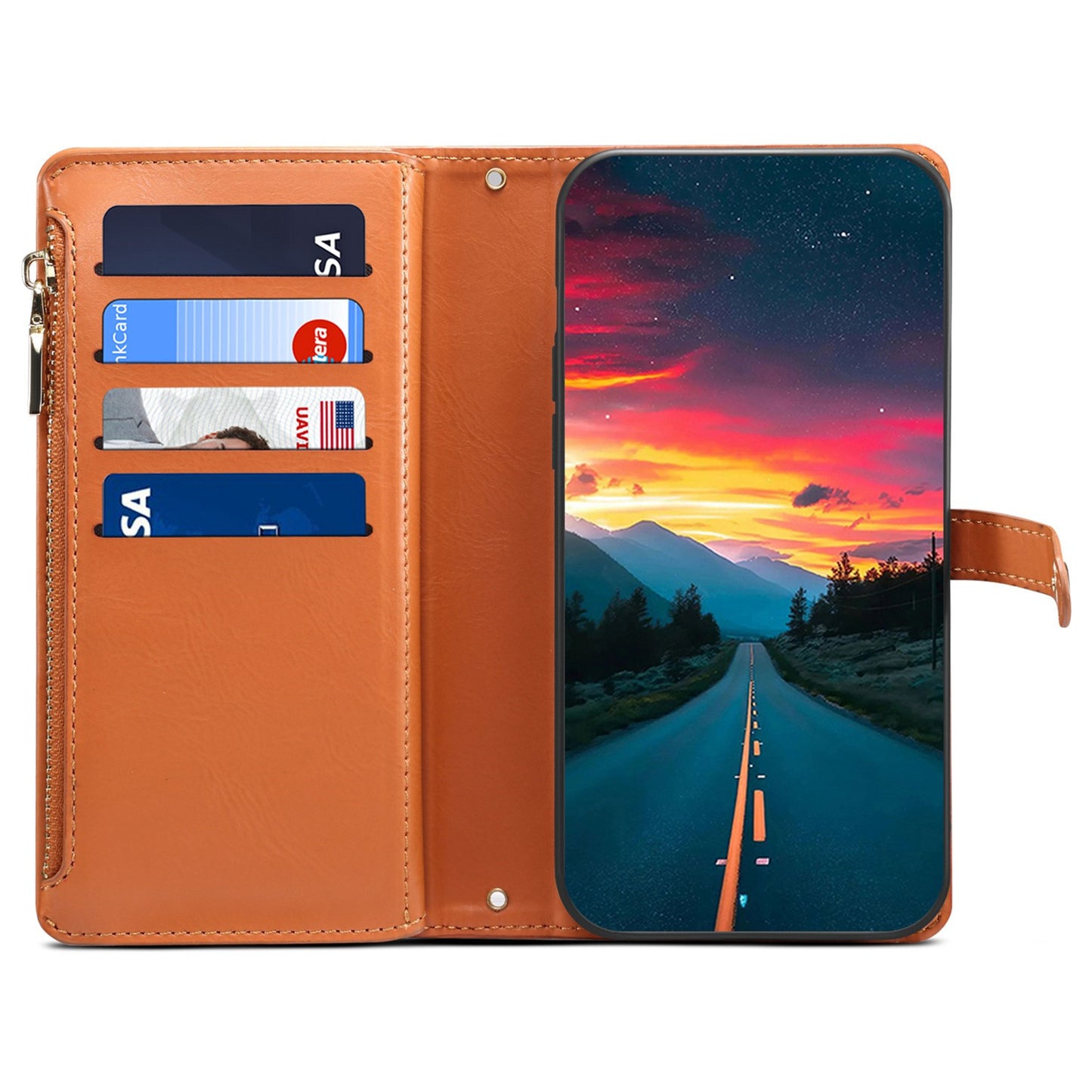 ESEBLE Galaxy Series For Samsung Galaxy A16 5G / A16 4G Case Leather Zipper Phone Cover RFID Blocking - Brown