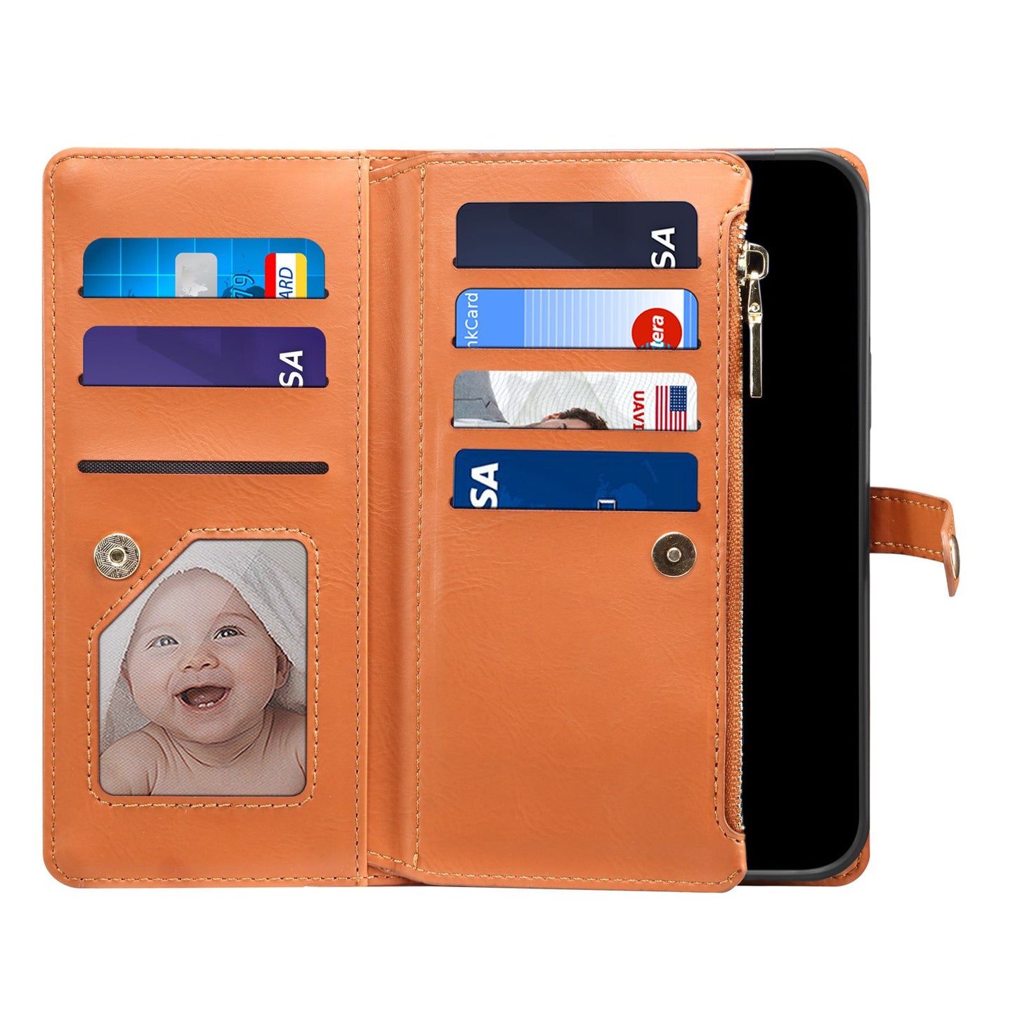 ESEBLE Galaxy Series For Samsung Galaxy A16 5G / A16 4G Case Leather Zipper Phone Cover RFID Blocking - Brown