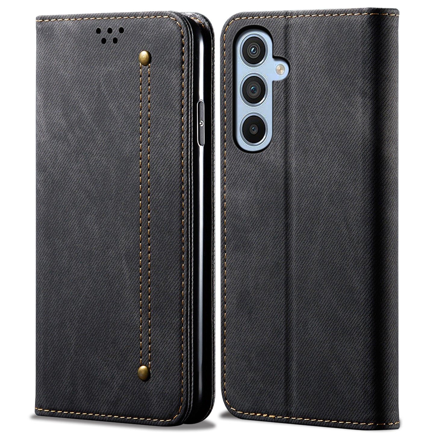 For Samsung Galaxy A16 5G / A16 4G Case Jeans Cloth Texture Anti-Scratch Leather Stand Phone Cover - Black