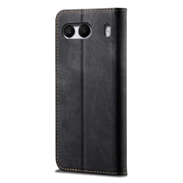 For OnePlus Nord 4 Case Jeans Cloth Texture Anti-Scratch Leather Stand Phone Cover - Black