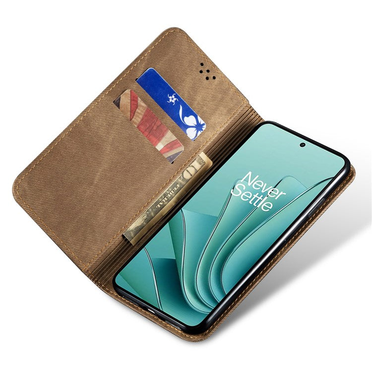 For OnePlus Nord 4 Case Jeans Cloth Texture Anti-Scratch Leather Stand Phone Cover - Khaki
