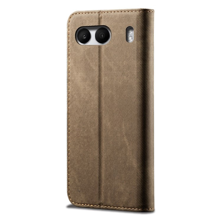 For OnePlus Nord 4 Case Jeans Cloth Texture Anti-Scratch Leather Stand Phone Cover - Khaki