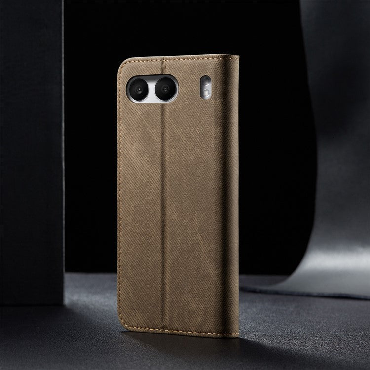 For OnePlus Nord 4 Case Jeans Cloth Texture Anti-Scratch Leather Stand Phone Cover - Khaki